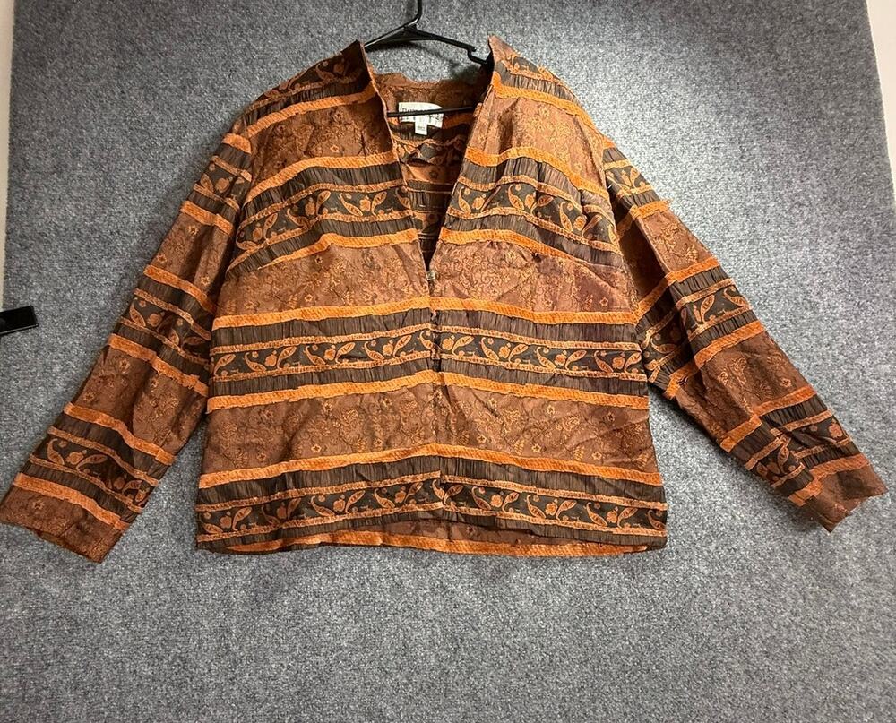 Danny & Nicole Women's Brown Paisley Striped Open Front Tunic Jacket Size 20W